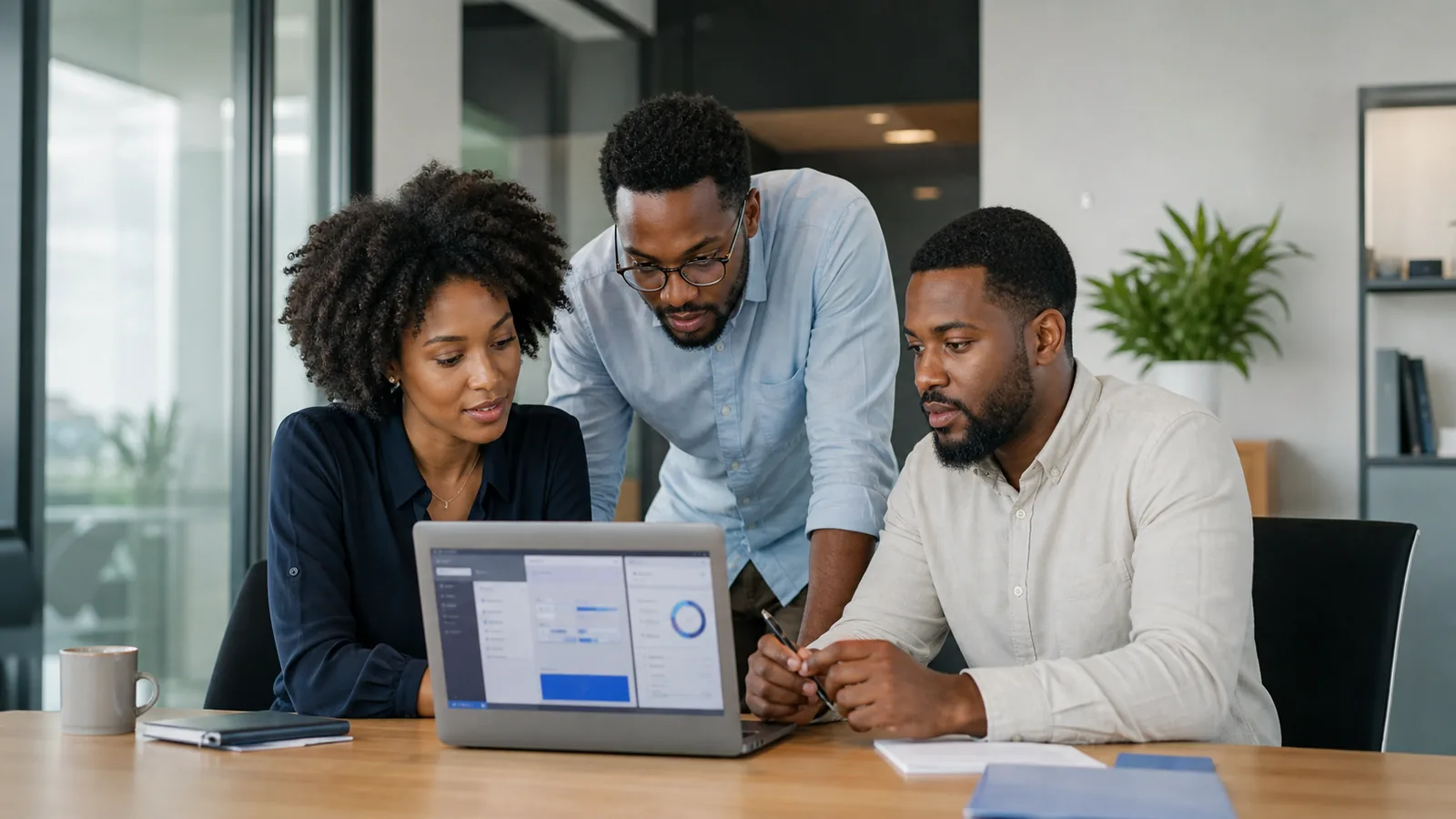 Black technology professionals reviewing a custom business application interface